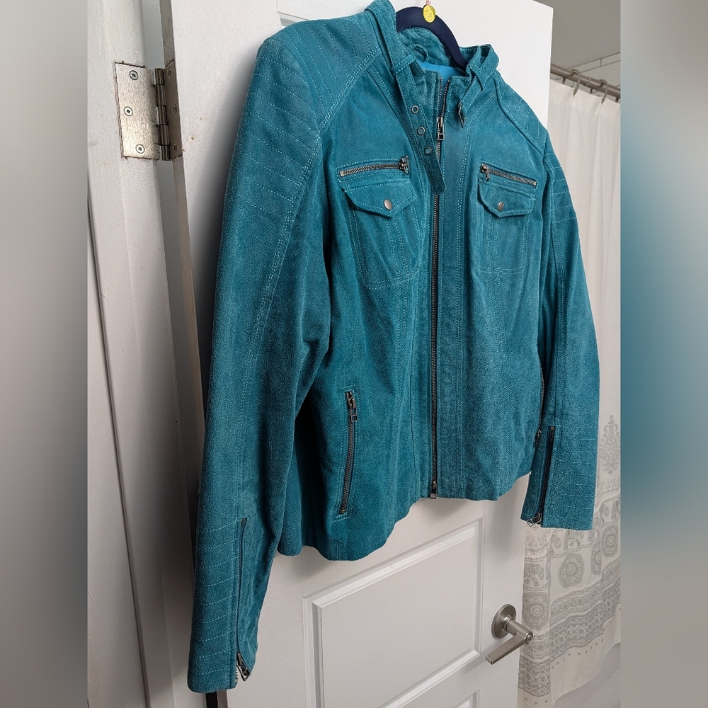 Danier Teal Suede Zip Front Jacket